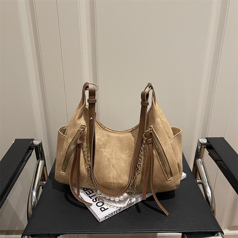 2025 осень новый однотонный женский текстурный ретро простой женский цепочный портфель для поездок на работу портативный на плечо подмышку сумка-тоут