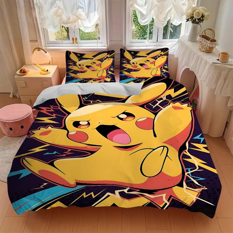 3pcs bedding set Pikachu Electric Includes 1 Comforter + 2 Pillowcases, Without Pillow Inserts, Soft Comfortable,a0910244