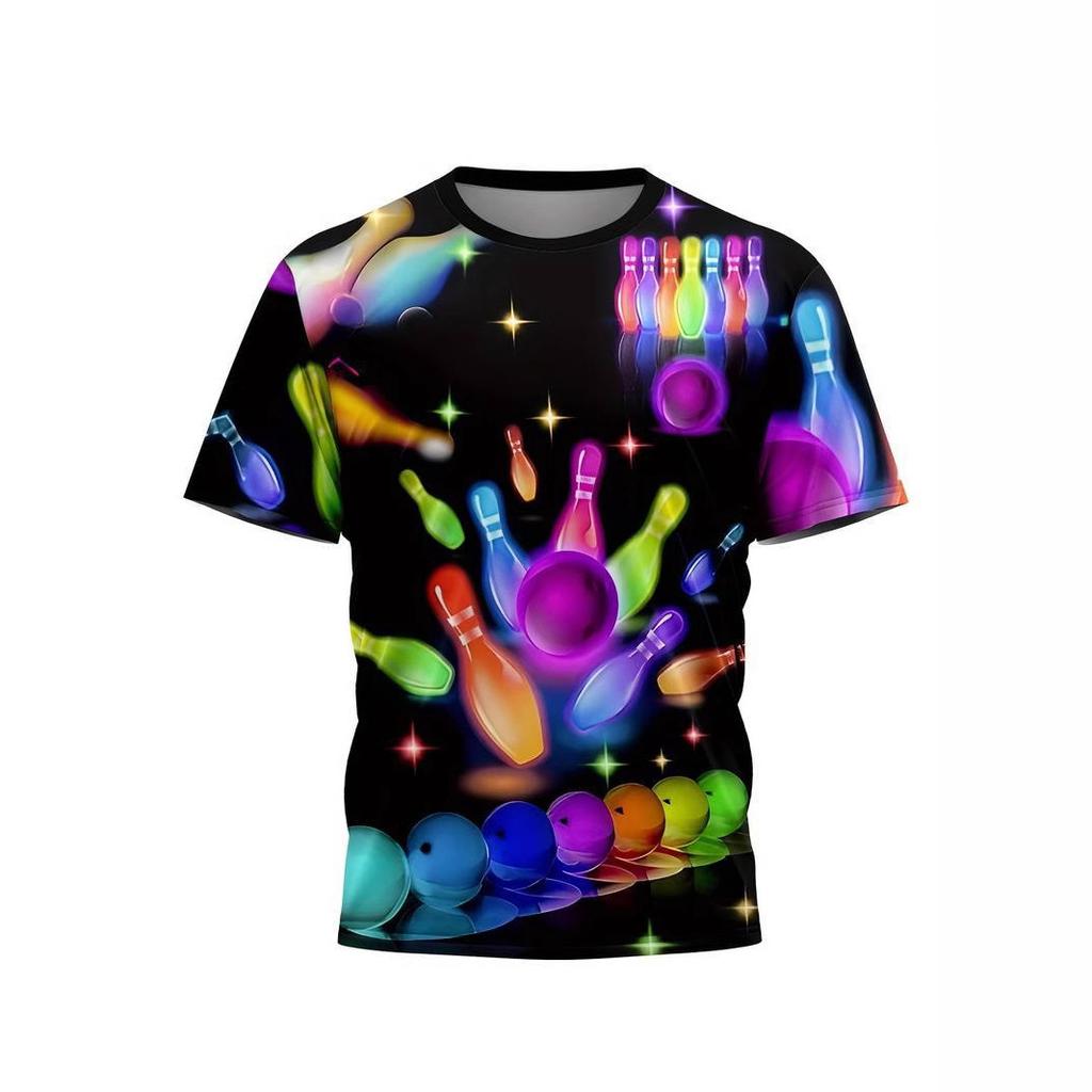 Летний топ с круглым вырезом и 3D-принтом с боулингом, модная повседневная мужская футболка с коротким рукавом
