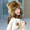 Cute Raccoon Tail Plush Cap Women Winter Windproof Thick Warm Ears  Outdoor Ear Flaps Bomber Hat  Hat