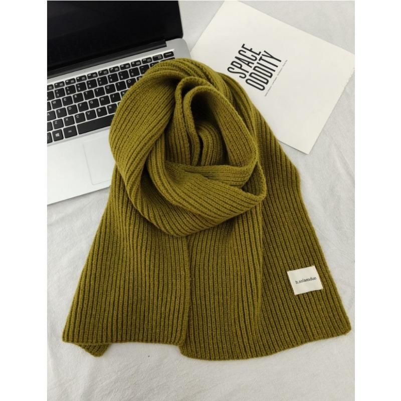 Зимний теплый шарф для женщин, модный вязаный шерстяной платок, женский платок, накидка на шею, чистый цвет
