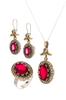 Серия Халиме Султан, серебряно-красный гранатовый камень, тройной аутентичный женский комплект ювелирных изделий