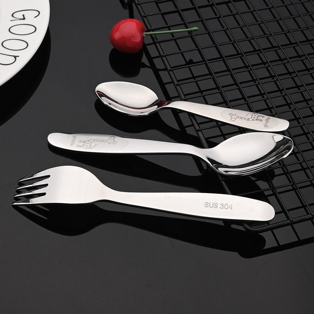 Dinnerware 304 Stainless Steel Portable Dishes Teaspoon Spoon Fork Knife Utensils Learning Eating Children Tableware