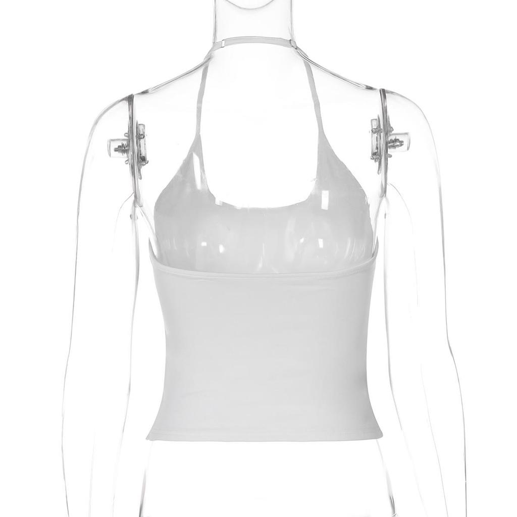 2025 Summer European & American Style Women's Sexy Backless Slimming Halter Crop Top