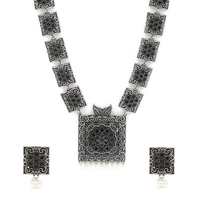 Комплект ювелирных украшений из немецкого окисленного серебра. Эффектный стиль. Королевский образ. Дизайнерский комплект ожерелья с серьгами для женщин и девочек.
