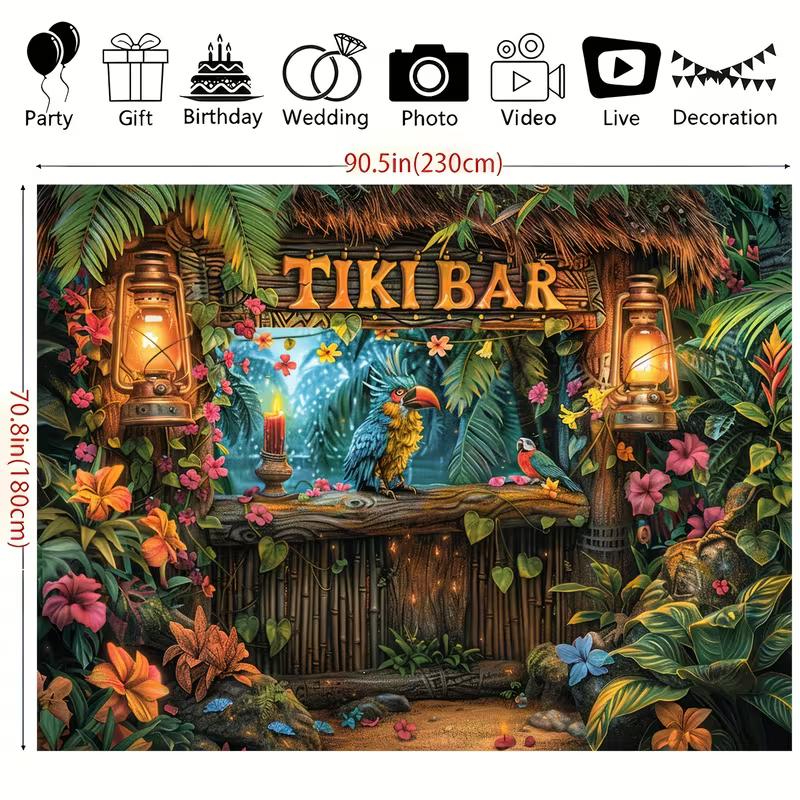 2D Summer Party Photo Booth Backdrop Tiki Bar Tropical Jungle Background