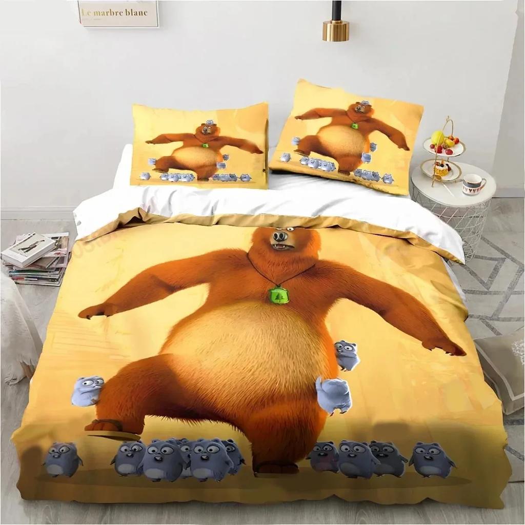 Cartoon Grizzy N Lemmings Bedding Set Duvet Cover Bed Set Quilt Cover Pillowcase Comforter King Queen Size Boys Adult
