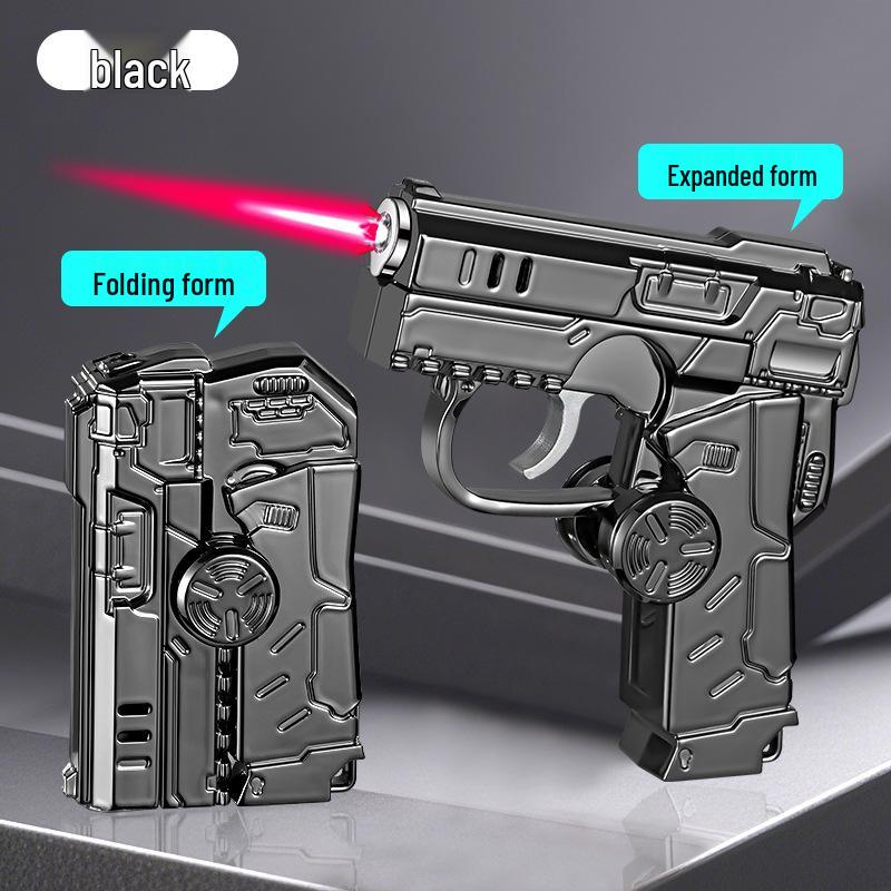 Qunhao Deformable Folding Windproof Lighter - Red Flame, Cool Colorful Lights, Pistol Gyro Design