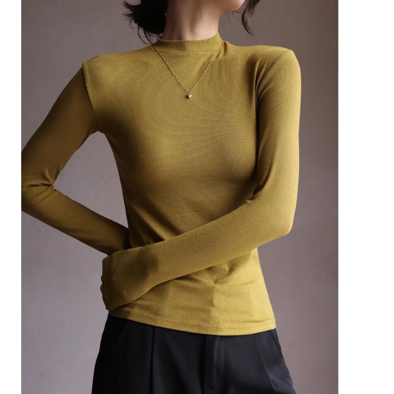 Высокоэластичная однотонная футболка с круглым вырезом для женщин, облегающая футболка с длинными рукавами