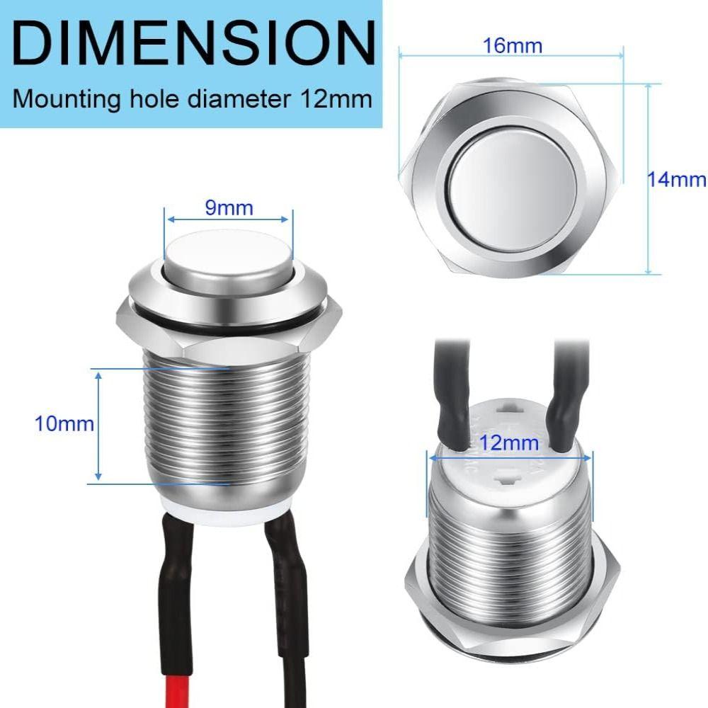 Durable 12mm Push Button Switch Self-Locking Latching On Off Prewired