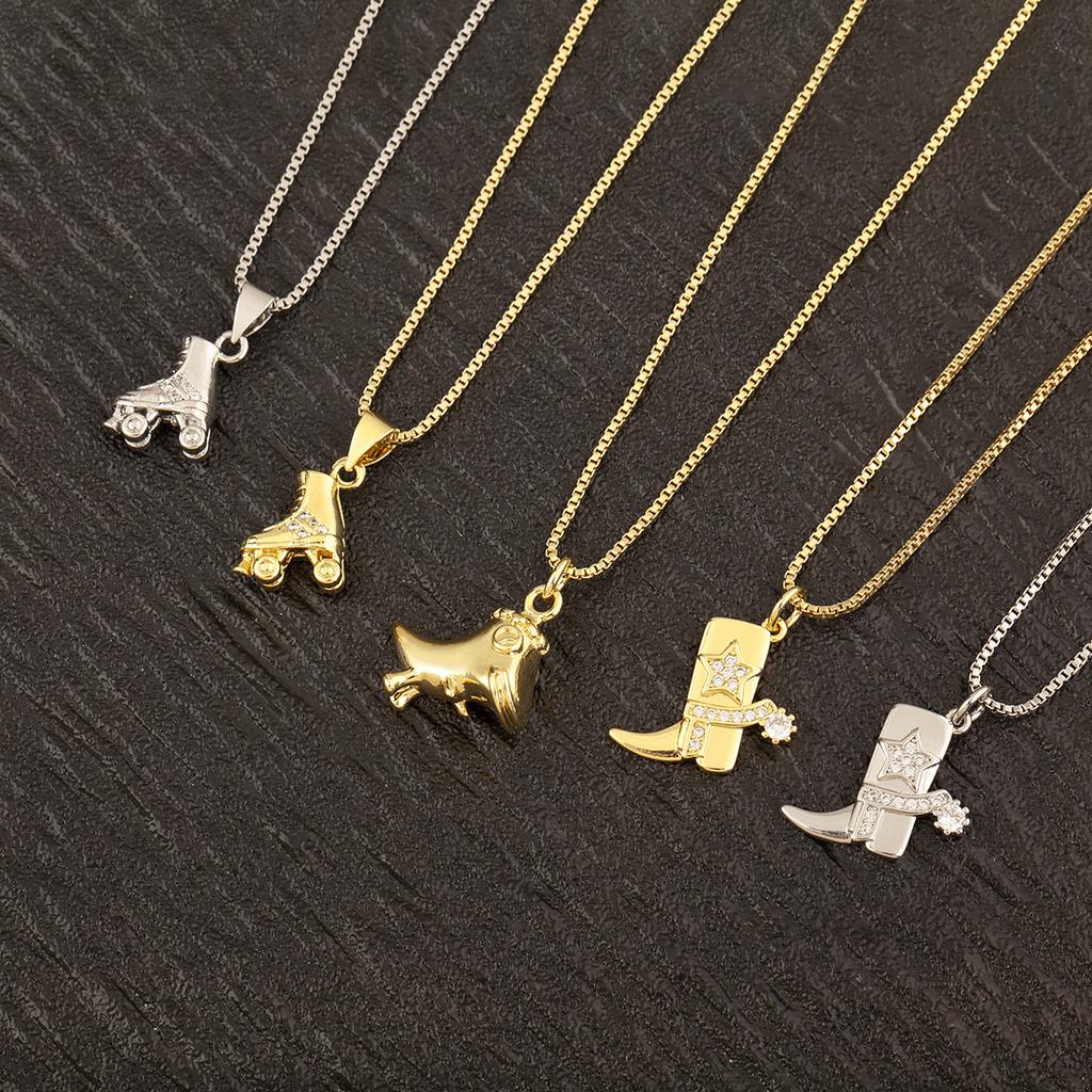 Nidin New Arrival Punk Boot Shape Zircon Pendant Necklace 3 Styles Choice For Female Male Trendy Personality Jewelry Party Gifts