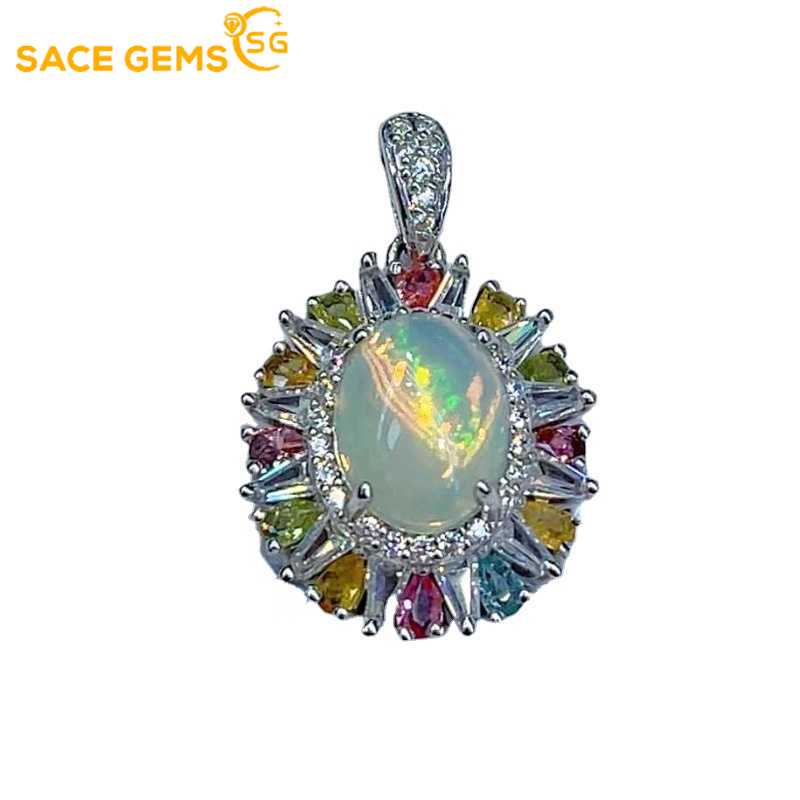 Sace Gems Сертифицированное серебро S925, 8*10 мм, подвеска с натуральным опалом, ожерелья для женщин, помолвка, коктейльная вечеринка, изысканные ювелирные изделия