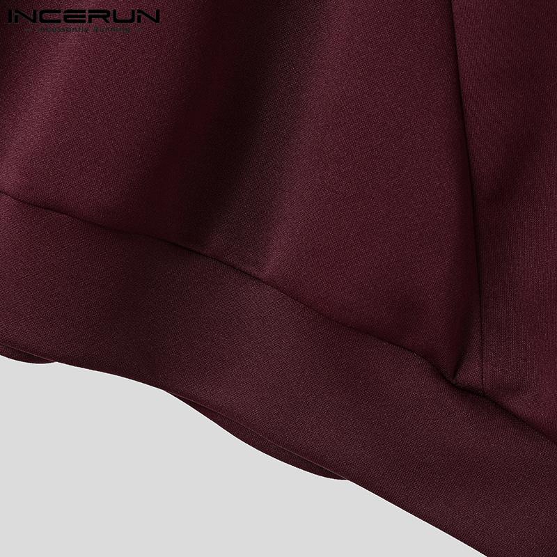 INCERUN Men V Neck Long Sleeve Open Front Tops Casual Slim Waist Pullovers