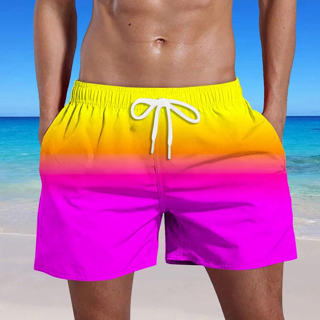 Мужские летние плавки, быстросохнущие шорты с карманами и пляжные шорты с градиентным принтом