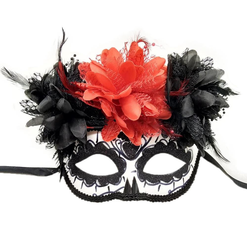 Fashion Halloween Mask Flowers Flower Wearing Ghost Mask Mexican Day of The Dead Mask Girls Lady