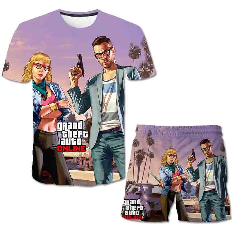 2pcs Baby Unisex Kids Game GTA 5 Clothing Sets Baby Clothes Children Sets Boys Girls Cartoon Grand Theft Auto Game GTA 5 Clothes