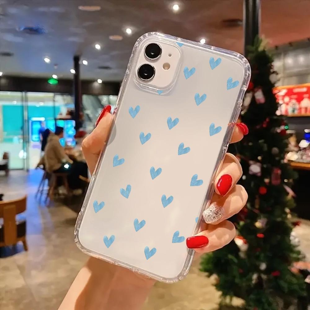 Прозрачный чехол для телефона в форме синего сердца для iPhone 17 16 15 14 13 12 11 Pro/ Max /Plus противоударная задняя крышка