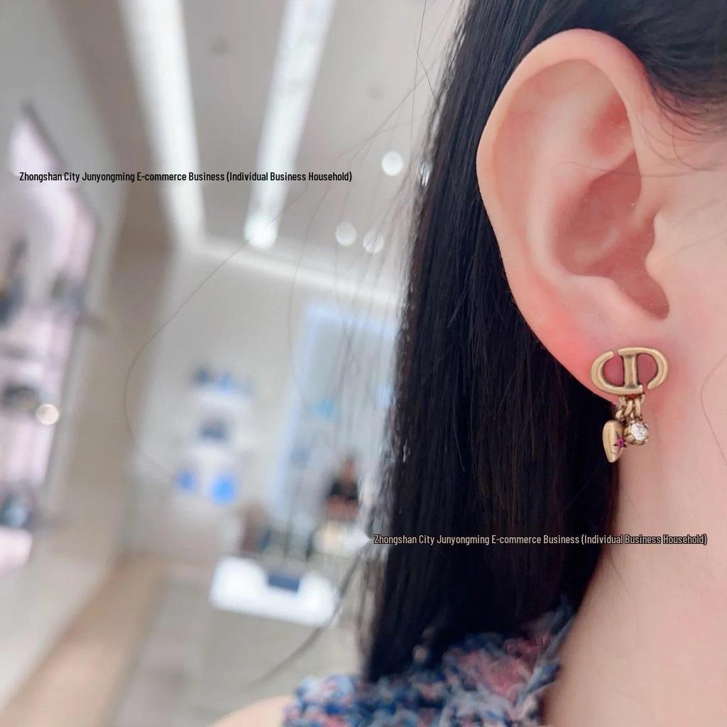 Retro D-Style Asymmetrical Colorful Clover Heart Star Diamond Earrings for Women - Niche Design by CD