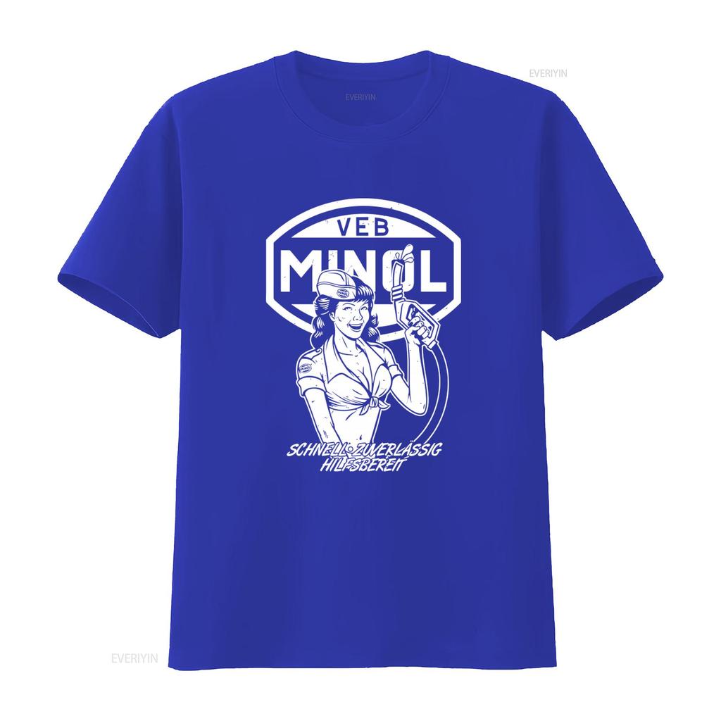 VEB MINOL Retro Pin Up Girl T Shirt Vintage Gas Station Design Sizes S 5XL Ostalgia Style vintage Washed Stretched Comfortable