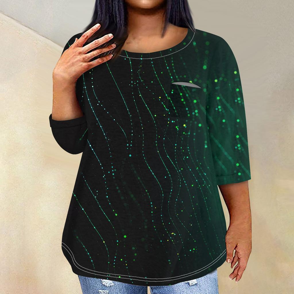 Женский модный повседневный пуловер с круглым вырезом и рукавом три четверти с принтом, топ с рукавами 4/3