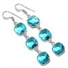 Swiss Blue Topaz Gemstone 925 Sterling Silver Jewelry Earring 2.48"