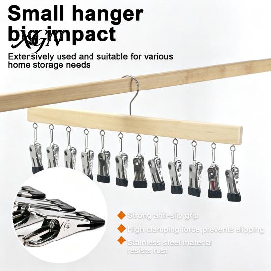 Leggings Organizer for Dorm Legging Hangers with 12 Clips, Space Saving Wooden Pants Closet Underwear And Accessory Organizer, 360 Degree