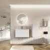 Bathroom Furniture Set with Washbasin and LED Mirror, 80cm Wide Hanging Vanity Unit with Washbasin, Round Bathroom Mirror, Side Cabinet, White
