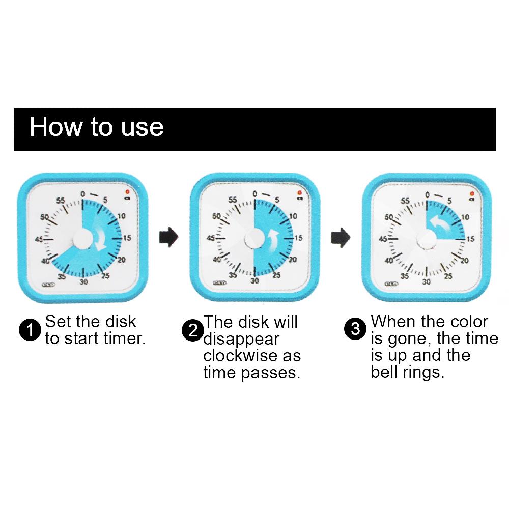 Таймер обратного отсчета Детский будильник Инструмент для управления временем с ночником и защитным чехлом Визуальный таймер на 60 минут Бесшумный режим
