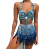 Bohemian Sequin Fringed Skirts Tassels Wrap Belts Show Dancer Skirt  Women