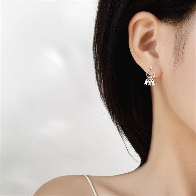 New Original Creative 925 Sterling Silver Hook Three Fish Stud Earrings For Women Girl Piercing Earings Jewelry E416