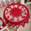 Yousheng Christmas Tablecloth Red Lace Santa Claus Tablecloth Wrinkle Resistant Round Table Cover for Home Dinner Party Festive Decoration