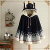 2019 Winter College Style Cute Patchwork Rabbit Ear Hooded Fleece-Lined Cape Coat