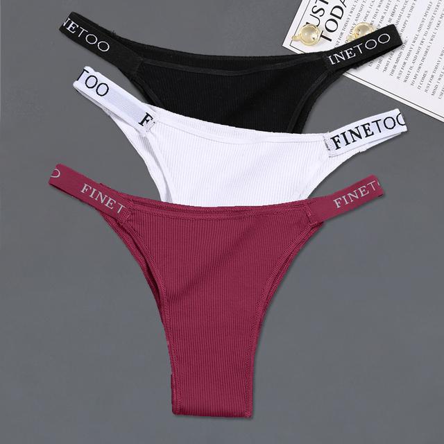 FINETOO Хлопковые трусики, 3 шт./компл., нижнее белье бикини с низкой посадкой, женские трусы с поясом и надписью, женские удобные трусы, женские трусики