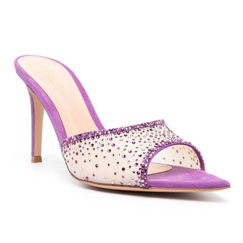 Модные блестящие босоножки со стразами, женские летние сексуальные туфли с острым носком, женские туфли-лодочки с открытым носком, женские туфли на высоком каблуке