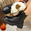 Модная женская обувь Удобные туфли на низком каблуке Кожаная обувь Модные ботинки на шнуровке на платформе Боевые ботинки Женские зимние теплые ботильоны из короткого плюша