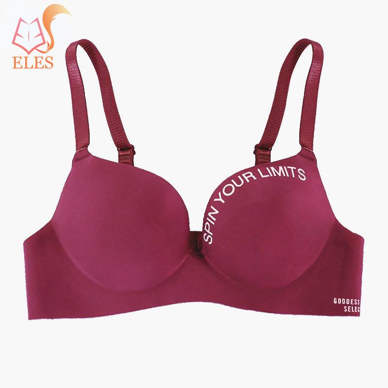 Женский бесшовный бюстгальтер с буквенным принтом без стального кольца, мягкий бюстгальтер из ледяного шелка, сексуальный бюстгальтер пуш-ап со сборками