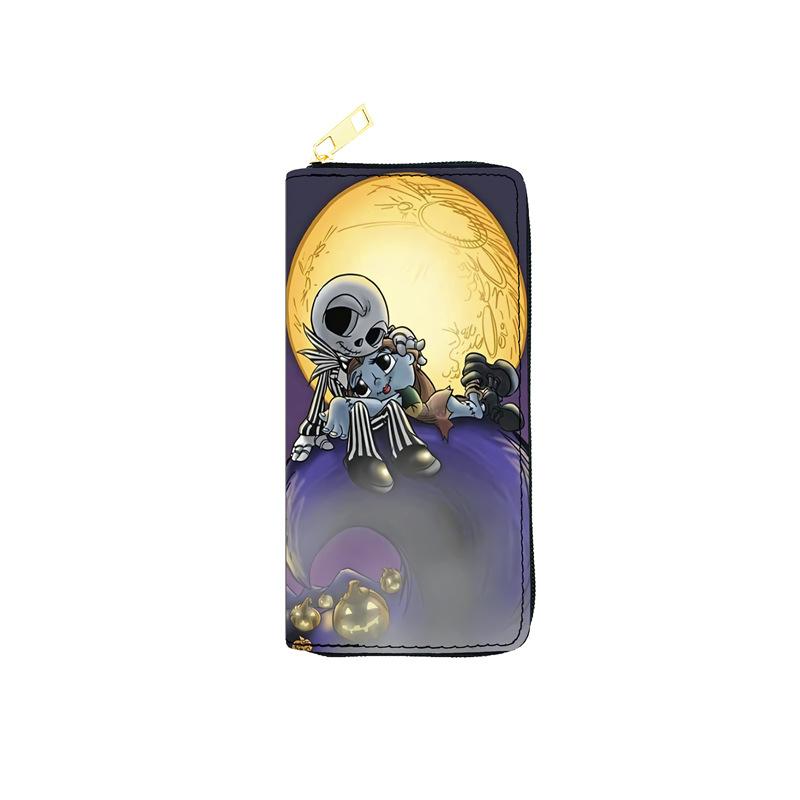 Nightmare Before Christmas PU Leather Long Zip Wallet for Women, Single Zipper Clutch Purse, Makeup Bag, Jack Skellington Print 3pcs