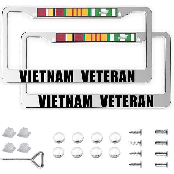 2PCS Matte Carbon Fiber Pattern License Plate Frames Compatible with F 2 Holes Solid Aluminum Veteran License Plate Holders for Air Force, Universal