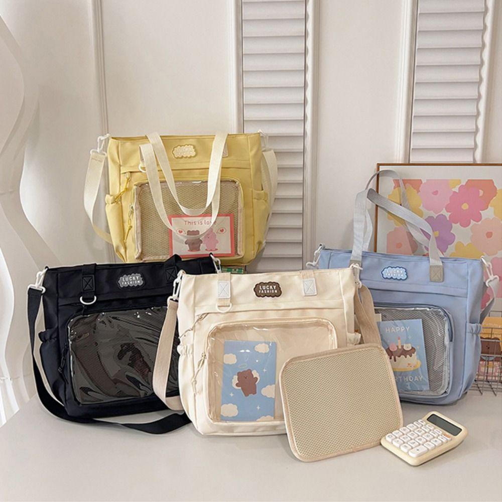 Прозрачный карман на молнии Сумка Большая вместимость Холщовая сумка через плечо Портативная Итабаг Мужская