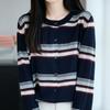 Navava Women Color Block Round Neck Long Sleeve Knit Cardigan Nk3204