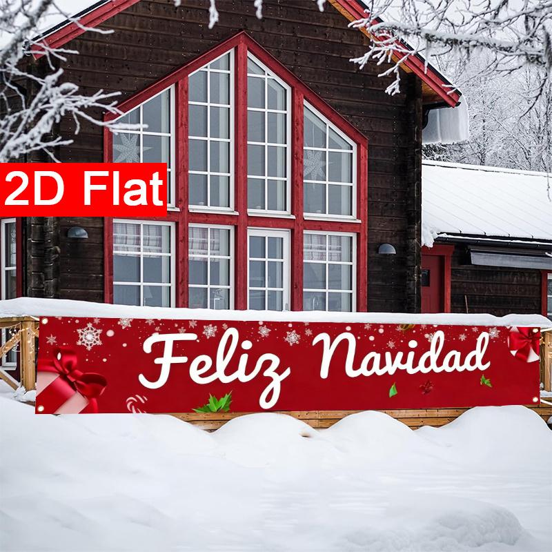 Feliz Navidad Xmas Holiday Banner, Durable Polyester Outdoor Yard Sign for Garden Fence