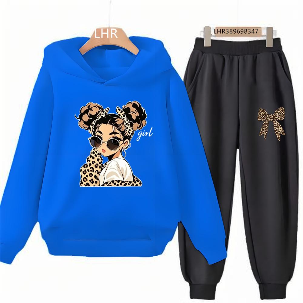 Leopard Print Bow Children's Hoodies Suit Suitable Age 3-12 Girls Coat Toddler Long Sleeves Leisure Print Autumn Clothing