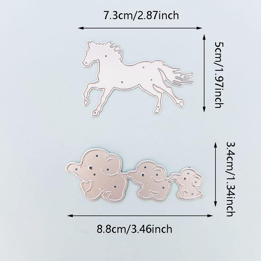 2pcs/set Elephants And Horse Die Cuts For Card Making, Cutting Dies, Metal Die Cutting Mold, Scrapbooking Dies, Etched Embossing Stencil For Crafts