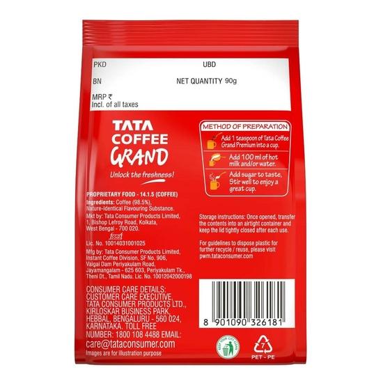 Tata Премиальный Растворимый Кофе, Пауч 90г/100г, 100% Чистый Кофе, С Кристаллами Декокции, Сохраняющими Аромат, Насыщенный Аромат и Отличный Вкус