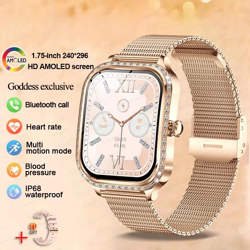 2025 New Fashion Smart 1.75" HD Display Watch Women AMOLED Curved Screen IP68 Waterproof Health Call Smartwatch Apple Watch Ladies for Lady Gift