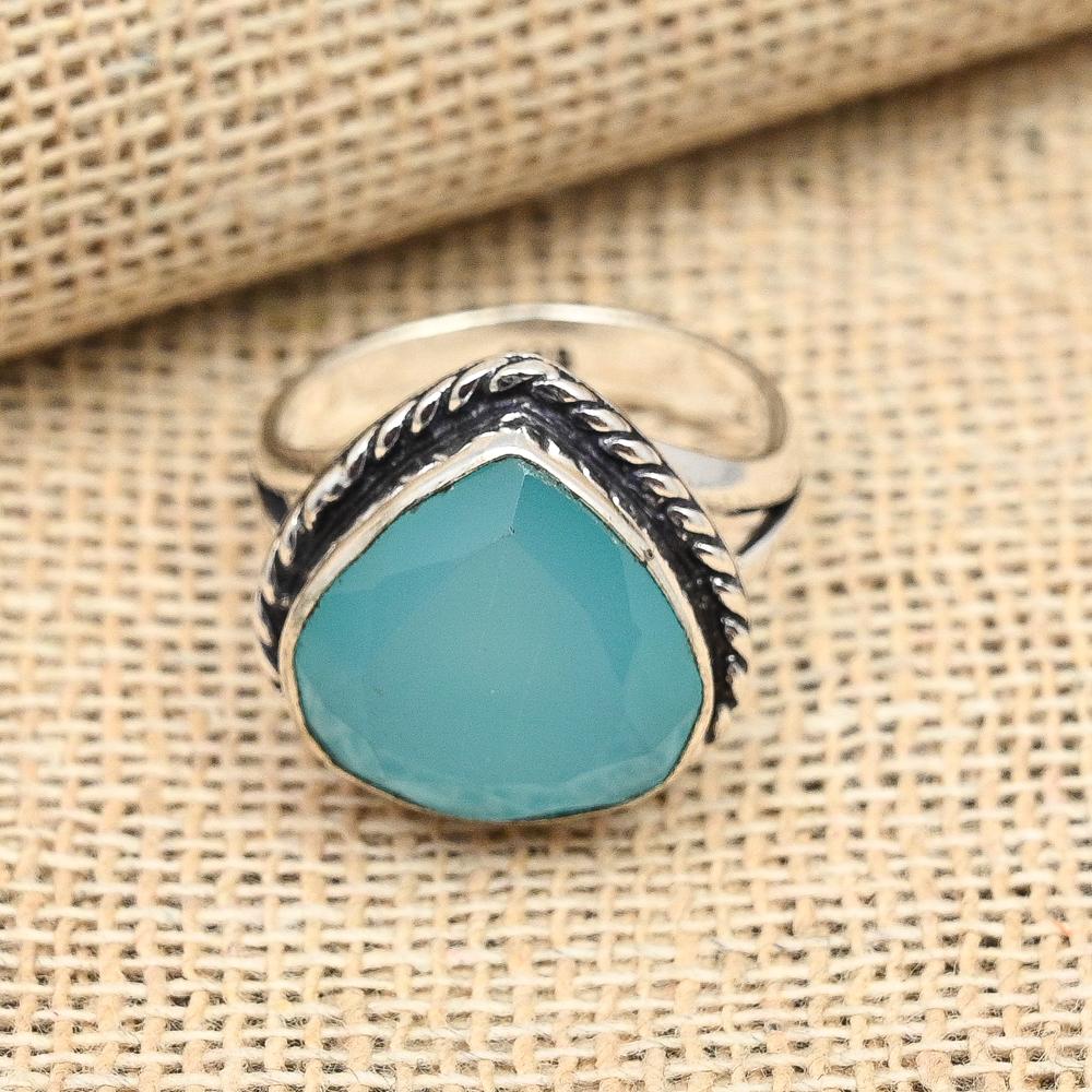 Aqua Chalcedony Gemstone Handmade 925 Solid Sterling Silver Jewelry Lavish Ring For Women