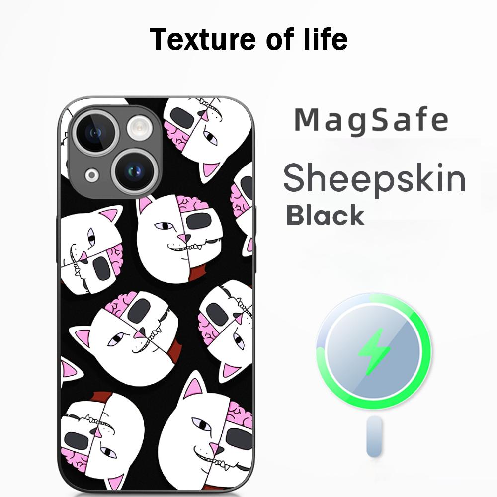 Модный хип-хоп коты со средним пальцем ins Чехол для телефона For iPhone 16 15 14 13 12 11 Plus Pro Max Высококачественный Роскошный Magsafe Овечья кожа