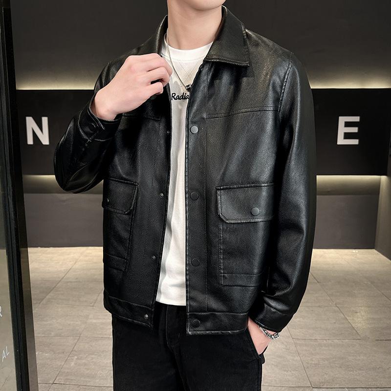 Мужская модная куртка из искусственной кожи в черном и сером цвете