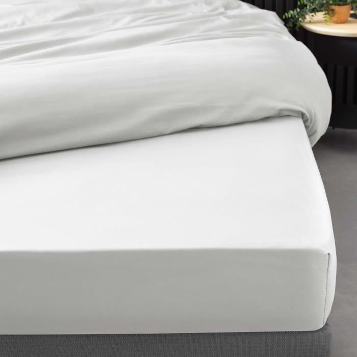 Drap housse - Percale de coton - Blanc - 140 x 190 cm - Bonnet 30 cm - Lavage à 30°