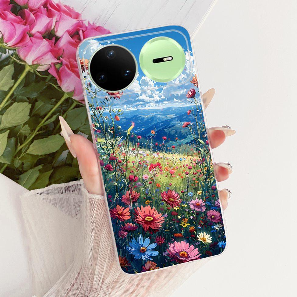 Прозрачный чехол-крышка для Huawei Nova 15 Pro, милый котик, модные цветы, роскошный окрашенный корпус для Huawei KLE-AL00U